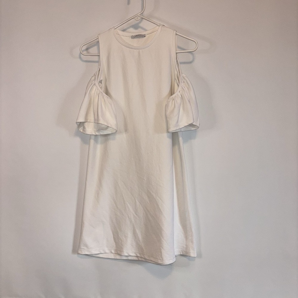 Zara‎ Trafaluc White Off Shoulder Flutter Sleeve Dress M